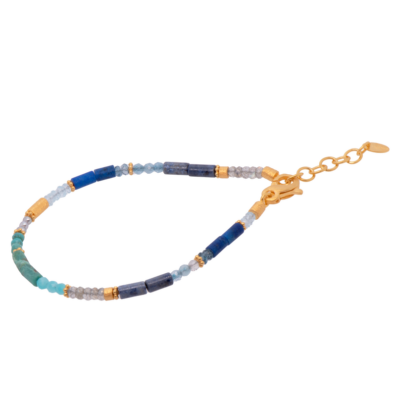 Turquoise, Pearls, Lapis, Zircon, Chrysocolla, Dumortierite, Labradorite, and Sky Blue Topaz Necklace and Bracelet 24K Fair Trade Gold Vermeil