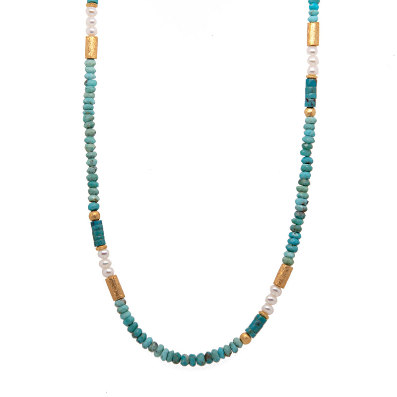 Turquoise and White Pearls Necklace and Bracelet 24K Fair Trade Gold Vermeil