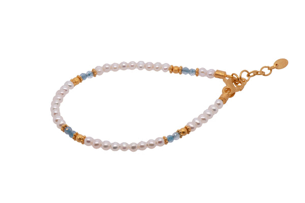 Pearl and Aquamarine Necklace and Bracelet Set Fair Trade 24K Gold Vermeil