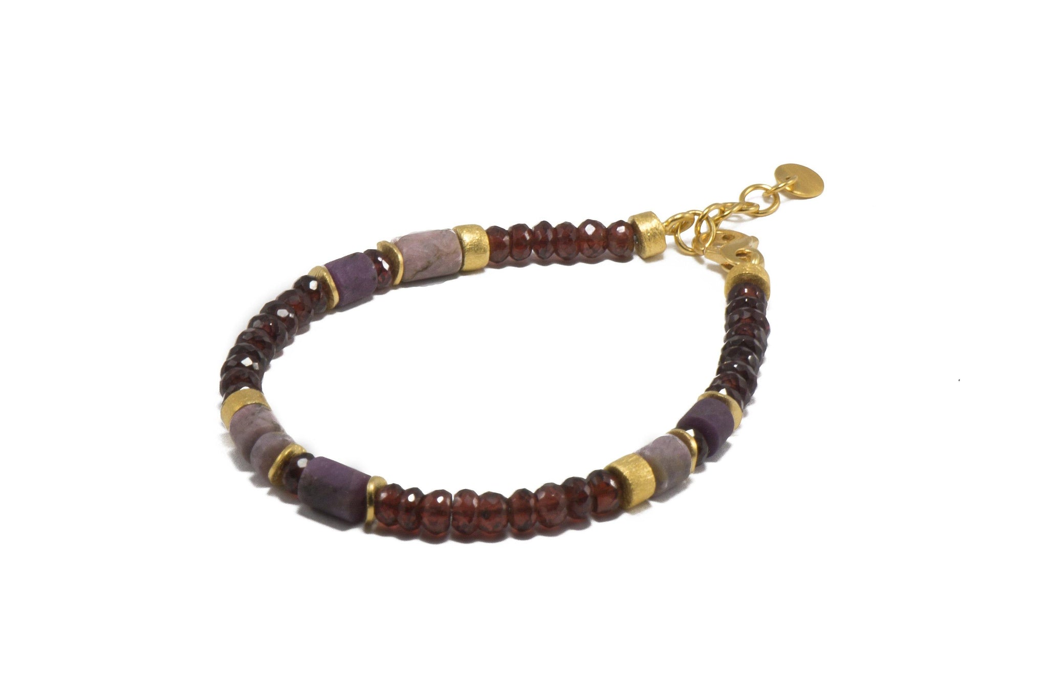 LABRADORITE, GARNET & RUBY BRACELET 5MM FAIR TRADE 24K GOLD VERMEIL - Joyla Jewelry