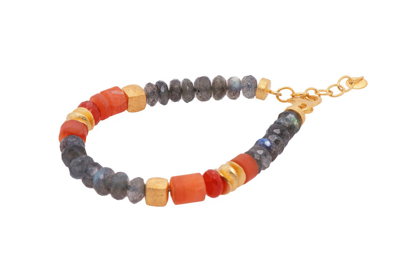 Carnelian and Labradorite Bracelet and Necklace 8mm 24K Fair Trade Gold Vermeil