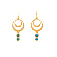 STRENGTH DOUBLE CIRCLE TURQUOISE WIRE EARRINGS 24K GOLD VERMEIL - Joyla Jewelry