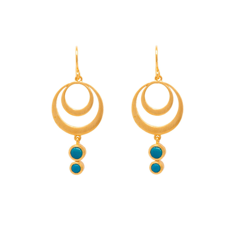 STRENGTH DOUBLE CIRCLE TURQUOISE WIRE EARRINGS 24K GOLD VERMEIL - Joyla Jewelry