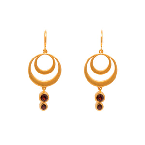 STRENGTH DOUBLE CIRCLE GARNET WIRE EARRINGS 24K GOLD VERMEIL - Joyla Jewelry