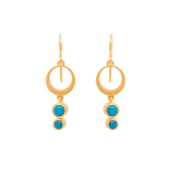 STRENGTH SINGLE CIRCLE TURQUOISE WIRE EARRINGS 24K GOLD VERMEIL - Joyla Jewelry