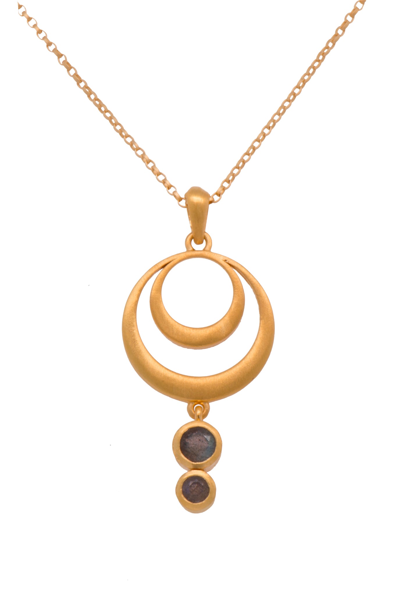 Strength Double Circle Pendant 24K Fair Trade Gold Vermeil in Various Gemstones