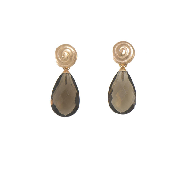 GRATITUDE SWIRL FACETED SMOKY QUARTZ EARRINGS FAIR TRADE 24K GOLD VERMEIL - Joyla Jewelry