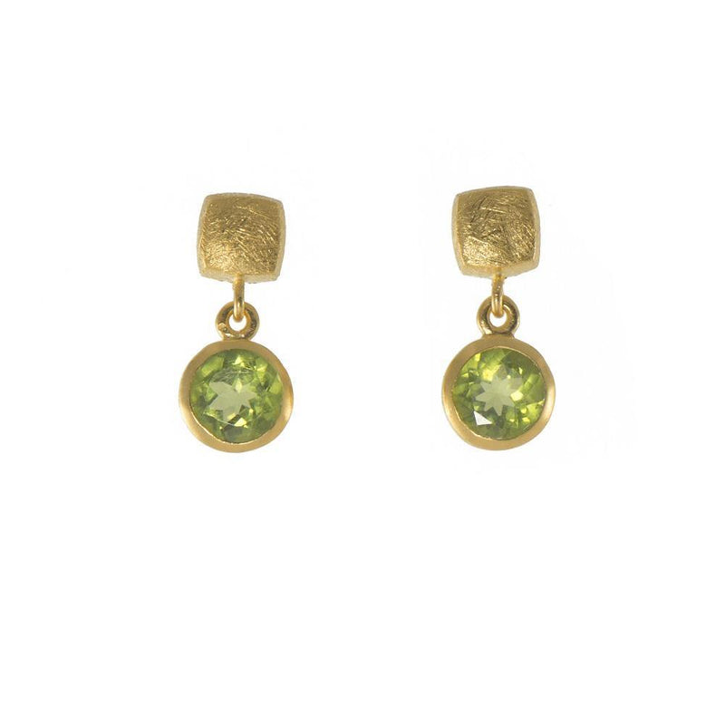 CUBE ROUND PERIDOT EARRINGS FAIR TRADE 24K GOLD VERMEIL - Joyla Jewelry