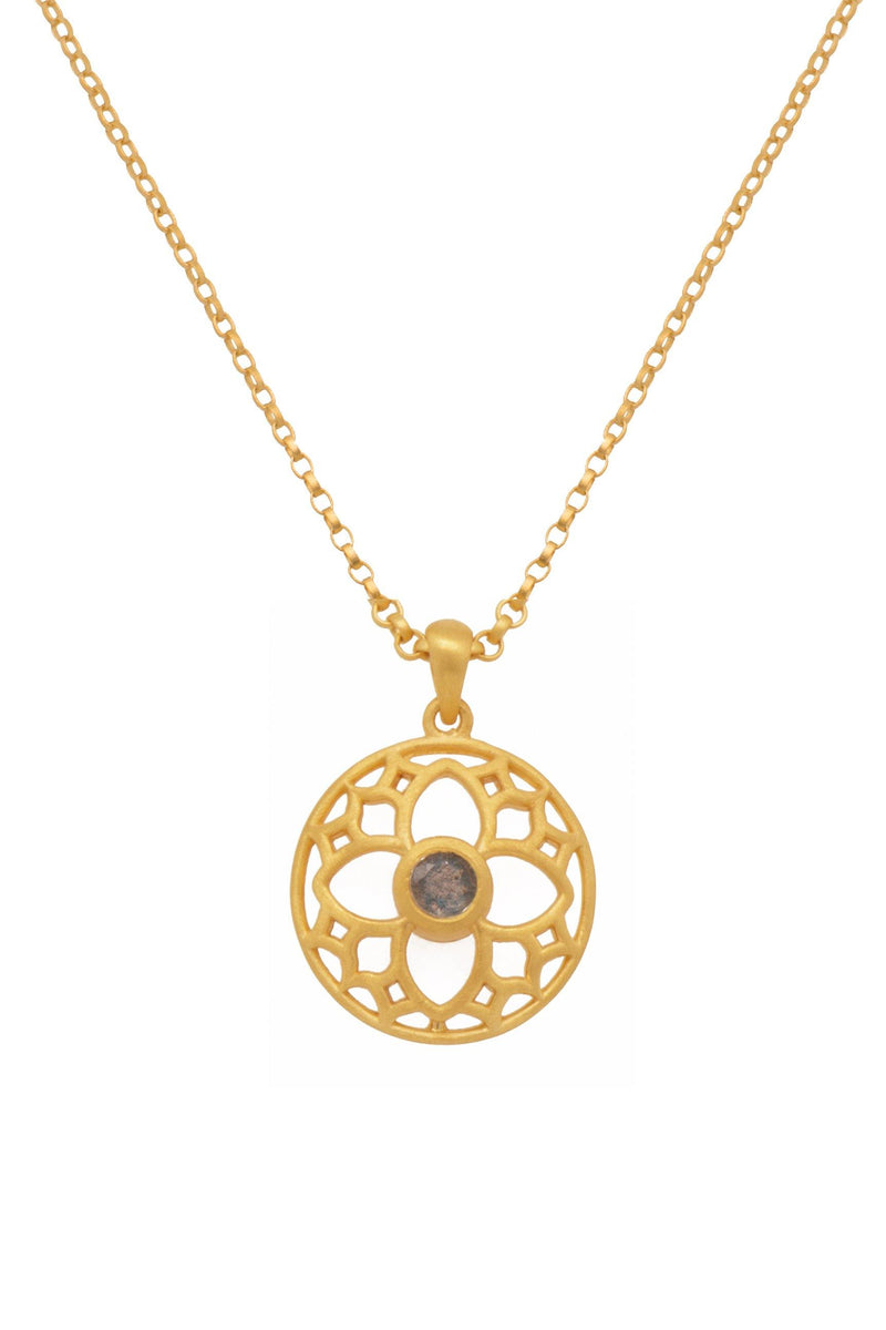 JOYFUL CIRCLE PENDANT 20MM LABRODORITE 24K GOLD VERMEIL - Joyla Jewelry