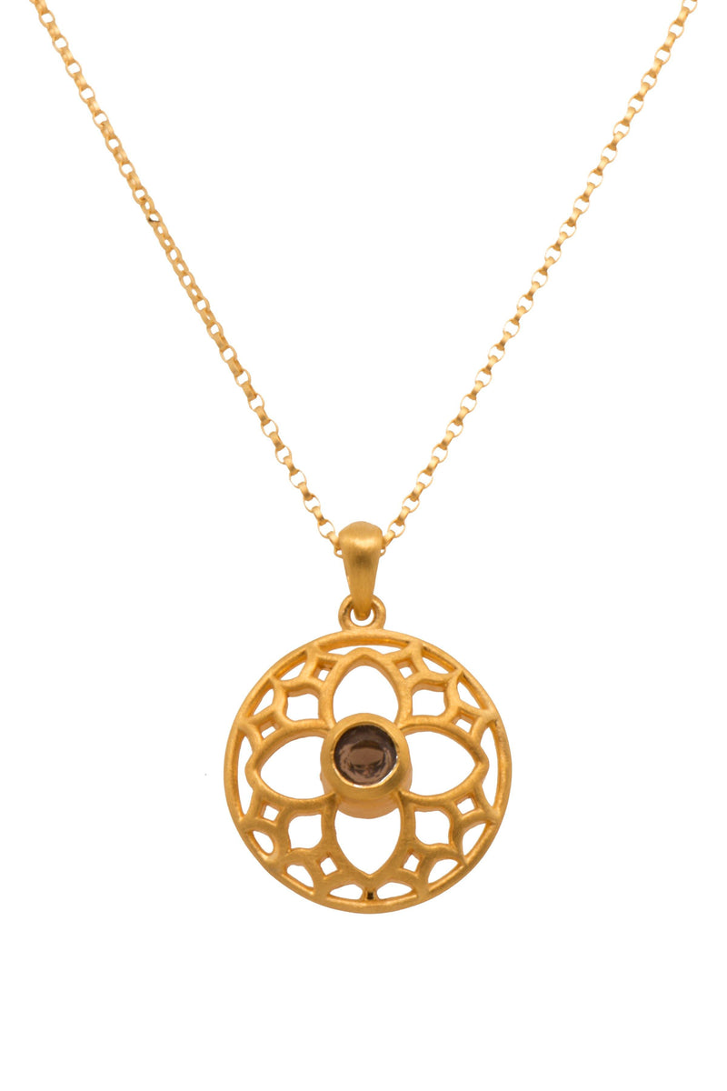 JOYFUL CIRCLE PENDANT SMALL SMOKY QUARTZ 24K GOLD VERMEIL - Joyla Jewelry