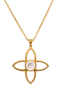 JOY FLOWER PENDANT 40MM RAINBOW MOONSTONE 24K GOLD VERMEIL - Joyla Jewelry