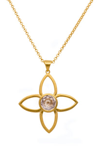 JOY FLOWER PENDANT 40MM ROSE QUARTZ 24K GOLD VERMEIL - Joyla Jewelry