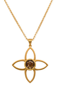 JOY FLOWER PENDANT 40MM SMOKY QUARTZ 24K GOLD VERMEIL - Joyla Jewelry