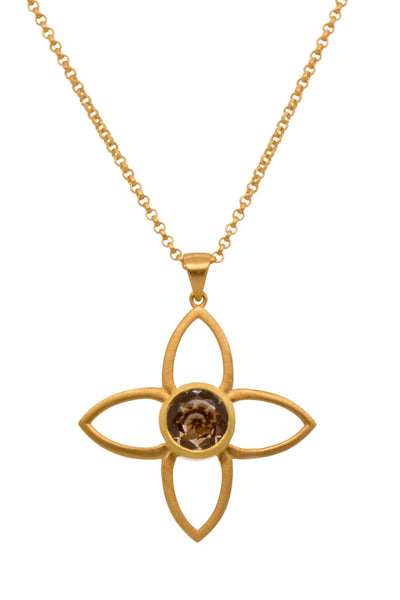 JOY FLOWER PENDANT 40MM SMOKY QUARTZ 24K GOLD VERMEIL - Joyla Jewelry