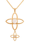 JOY FLOWER DOUBLE PENDANT 40MM AND 20MM RAINBOW MOONSTONE 24K GOLD VERMEIL - Joyla Jewelry