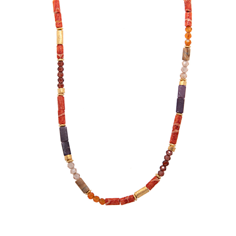 Coral, Carnelian, Garnet, Ruby, Jasper and Zircon 3mm Necklace and Bracelet 24K Fair Trade Gold Vermeil