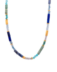 Turquoise, Pearls, Lapis, Zircon, Chrysocolla, Dumortierite, Labradorite, and Sky Blue Topaz Necklace and Bracelet 24K Fair Trade Gold Vermeil