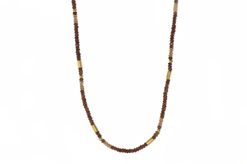 GARNET & MOONSTONE NECKLACE 3MM FAIR TRADE 24K GOLD VERMEIL - Joyla Jewelry