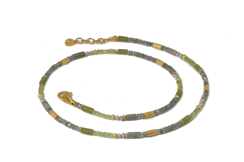 LABRADORITE, PERIDOT & PREHNITE NECKLACE 3MM FAIR TRADE 24K GOLD VERMEIL - Joyla Jewelry