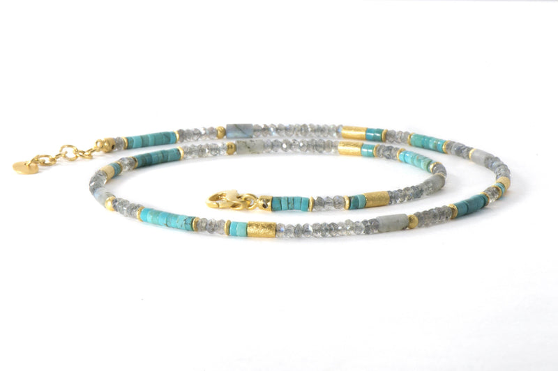 LABRADORITE & TURQUOISE NECKLACE 3MM FAIR TRADE 24K GOLD VERMEIL - Joyla Jewelry