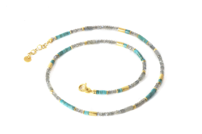 LABRADORITE & TURQUOISE NECKLACE 3MM FAIR TRADE 24K GOLD VERMEIL - Joyla Jewelry