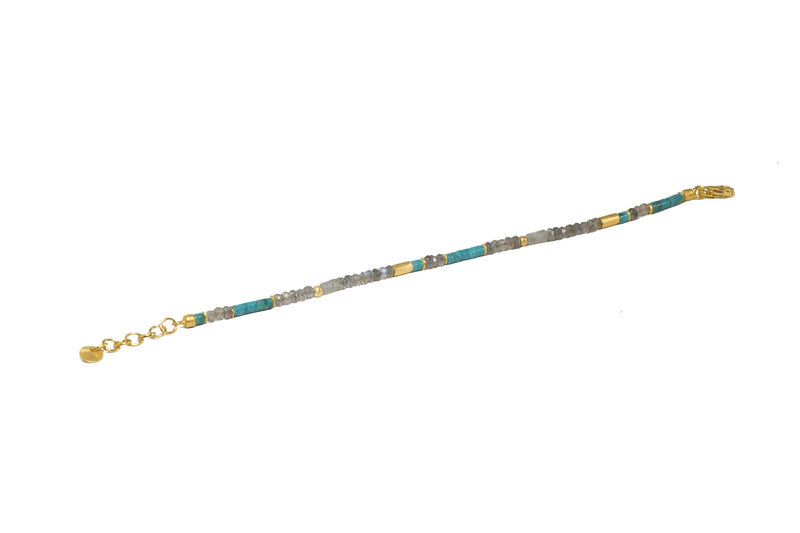 TURQUOISE & LABRADORITE BRACELET 3MM FAIR TRADE 24K GOLD VERMEIL - Joyla Jewelry