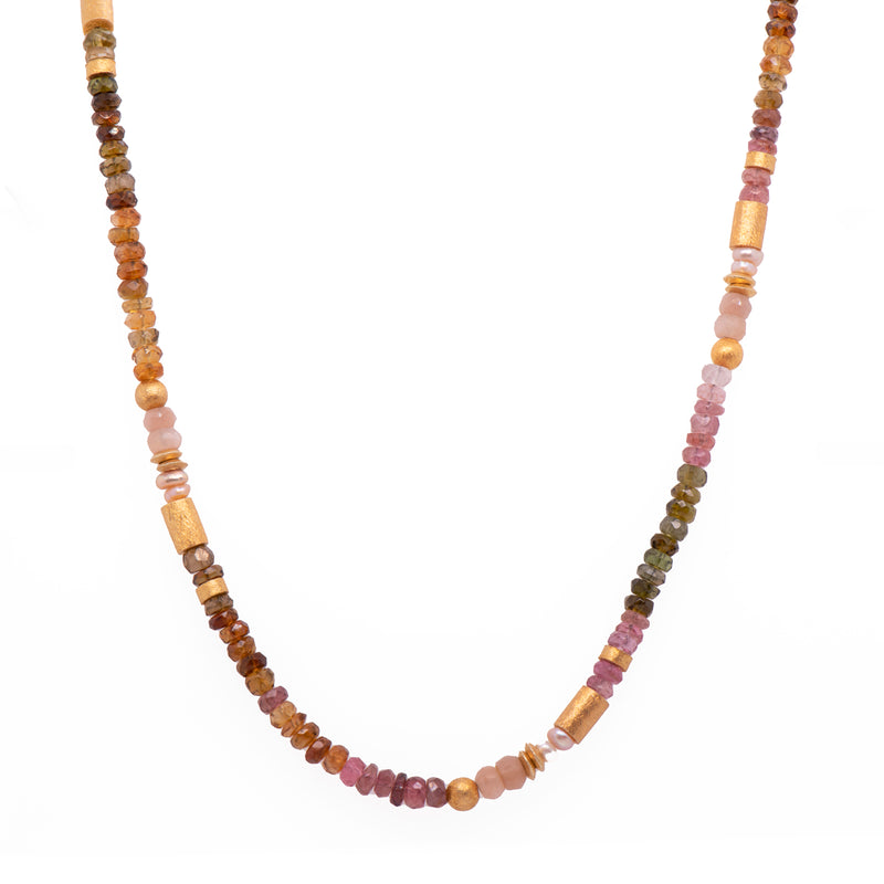 Tourmaline, Rainbow Moonstone and Pearl Jewelry Set in 24K Fair Trade Gold Vermeil