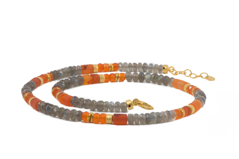 LABRADORITE & CARNELIAN NECKLACE 5MM FAIR TRADE 24K GOLD VERMEIL - Joyla Jewelry