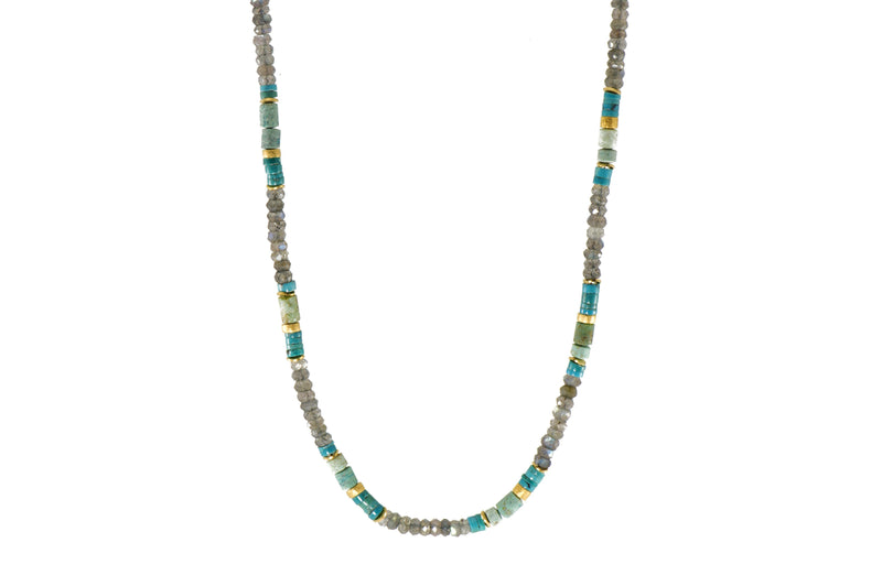 TURQUOISE, CHRYSOCOLLA & LABRADORITE NECKLACE 5MM FAIR TRADE 24K GOLD VERMEIL - Joyla Jewelry