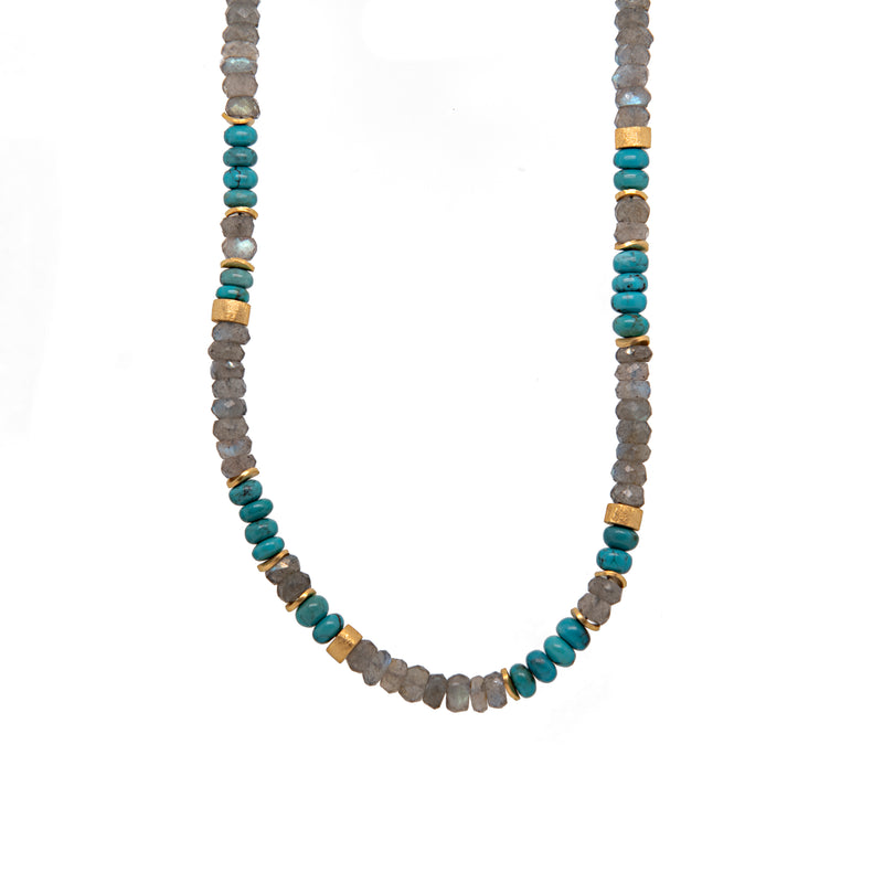 Labradorite and Turquoise 5mm Jewelry with 24K Fair Trade Gold Vermeil