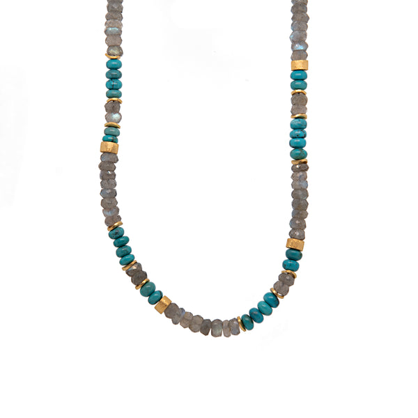 Labradorite and Turquoise 5mm Jewelry with 24K Fair Trade Gold Vermeil