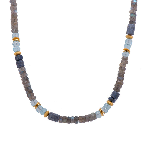 Dumortierite, Sky Blue Topaz, Labradorite Bracelet and Necklace 24K Fair Trade Gold Vermeil