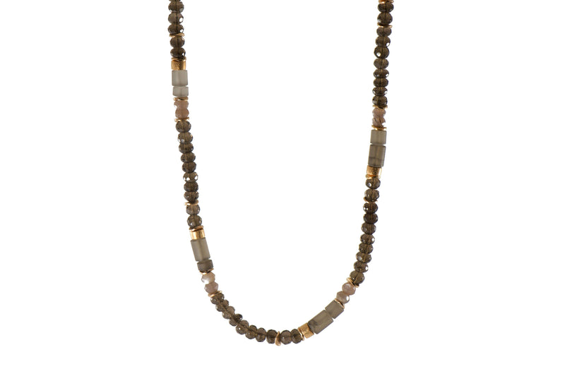 SMOKY QUARTZ NECKLACE 5MM FAIR TRADE 24K GOLD VERMEIL - Joyla Jewelry