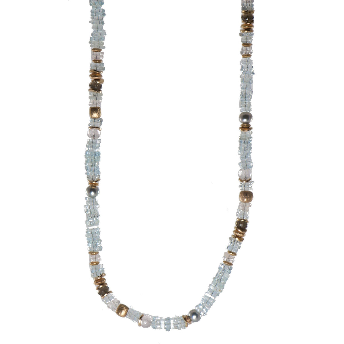 AQUAMARINE CHIPS, ROSE QUARTZ, SMOKY QUARTZ & PEARLS NECKLACE - Joyla Jewelry