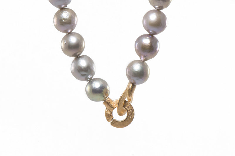 FLAME POST & GREY PEARL BAROUQE NECKLACE FAIR TRADE 24K GOLD VERMEIL - Joyla Jewelry