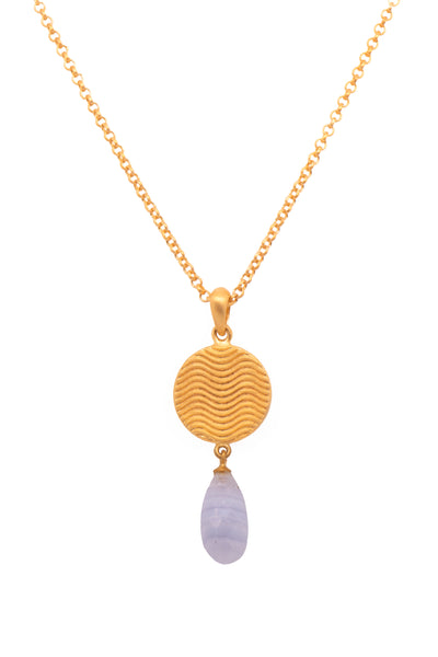 Serenity Drop Pendant Necklace 24K Gold Vermeil with Chalcedony and Lapis