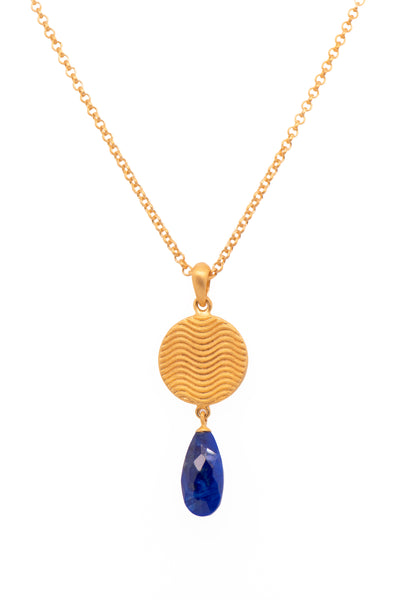 Serenity Drop Pendant Necklace 24K Gold Vermeil with Chalcedony and Lapis